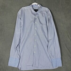 Gitman Bros Mens Blue White Striped Band Collar French Cuff Shirt 19-38